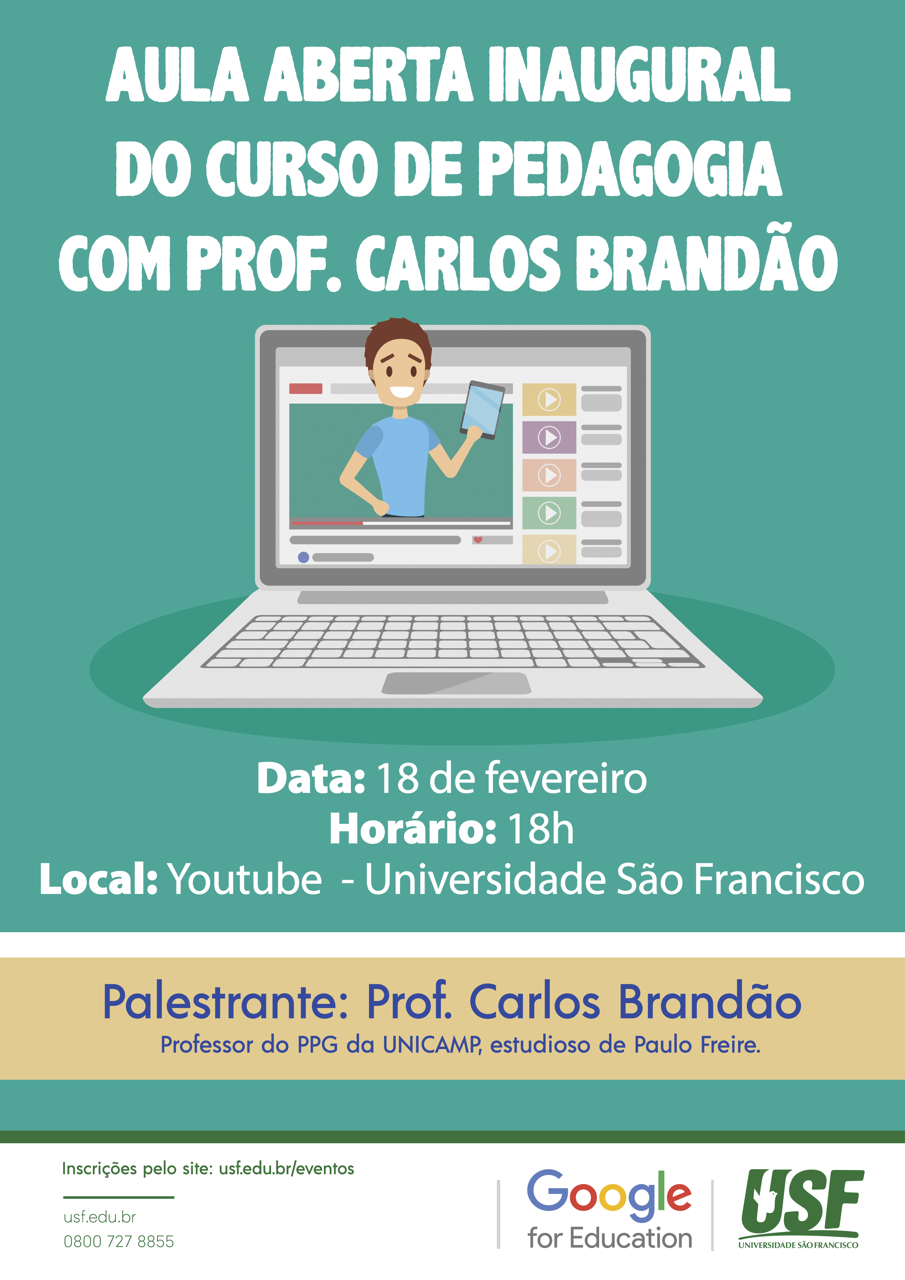 Aula Aberta Inaugural do Curso de Pedagogia com Prof. Carlos Brandão